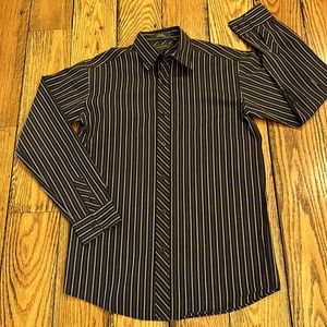 JOSEPH ABBOUD CONTEMPORARY SIZE 16 COTTON STRIPED DRESS SHIRT WITH DETAILING